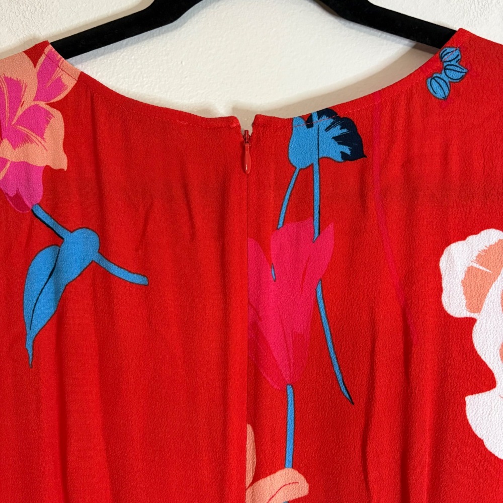 LOFT Red Floral Cap Sleeve Midi Dress Side Slit Size 8 NWT - Picture 6 of 7